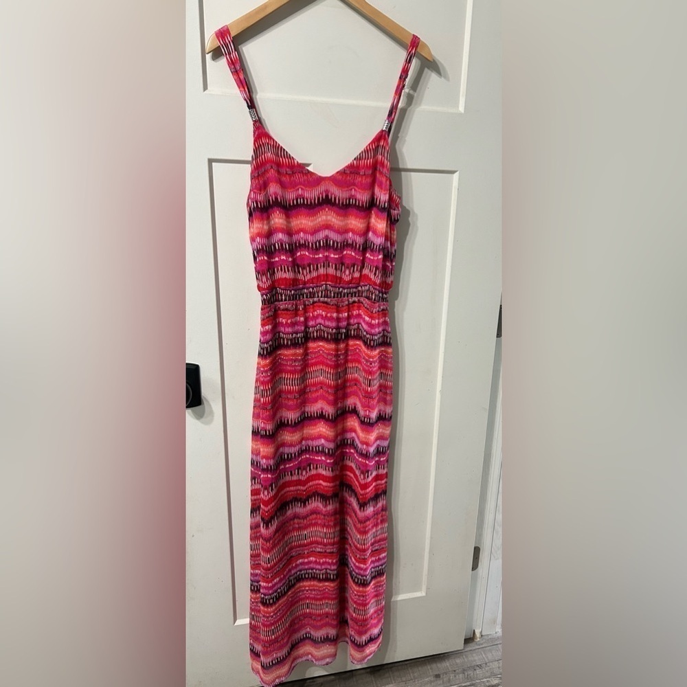 WHBM Multicolor Striped Chiffon Maxi Dress Sleeveless Side Slit Women's Size M